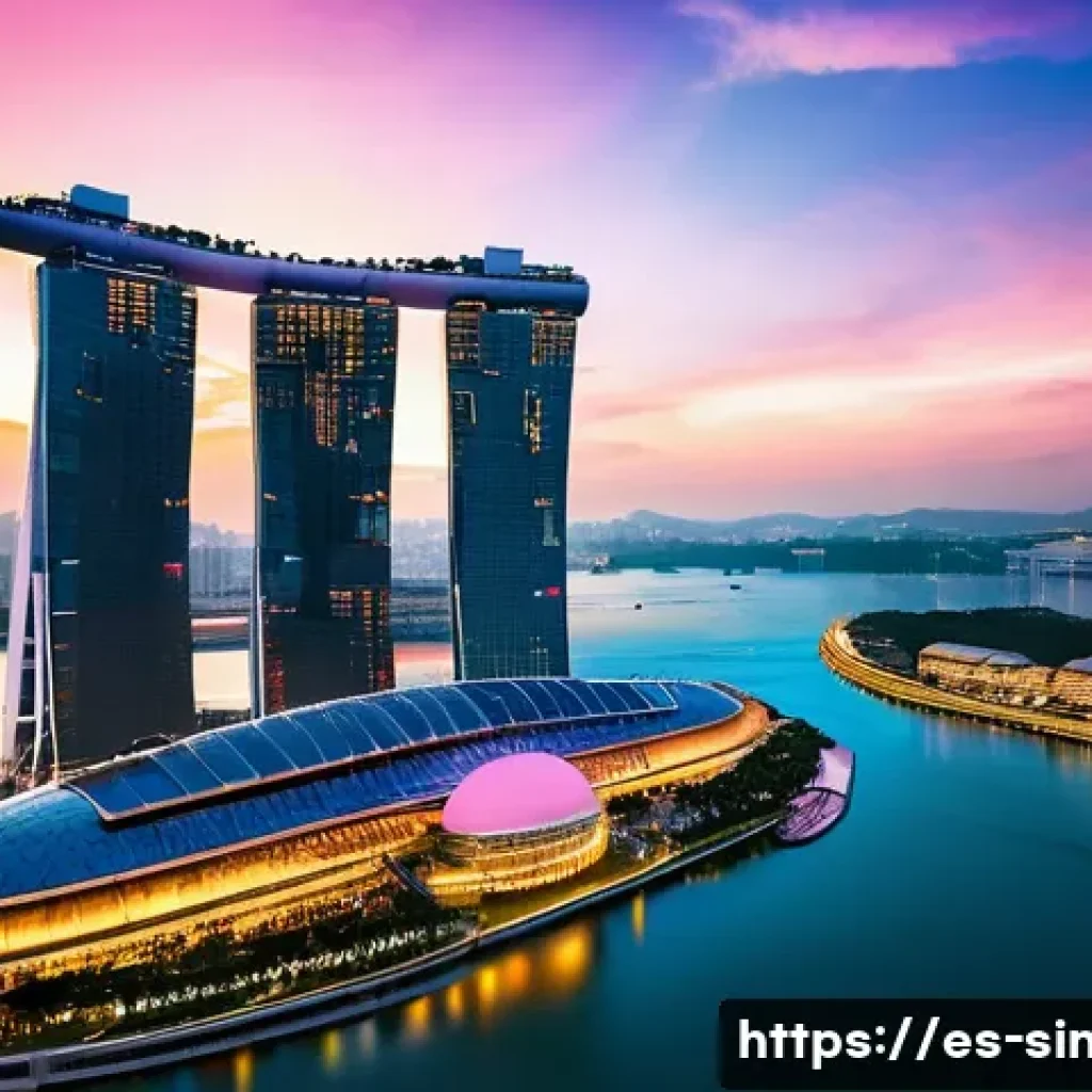 싱가포르에서 사진 찍기 좋은 곳 - **"A breathtaking panoramic view of the iconic Marina Bay Sands at sunset in Singapore. The futurist...