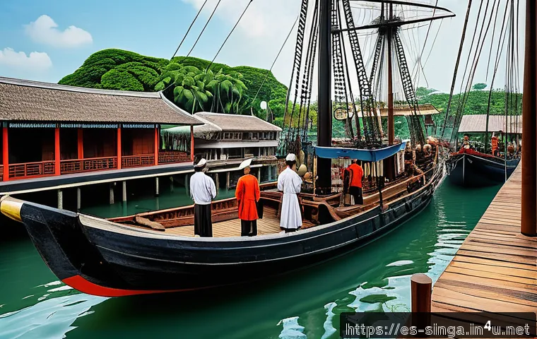 스탬포드 래플스 유산 - A detailed historical scene of Stamford Raffles negotiating with local Malay chiefs in early 19th ce...